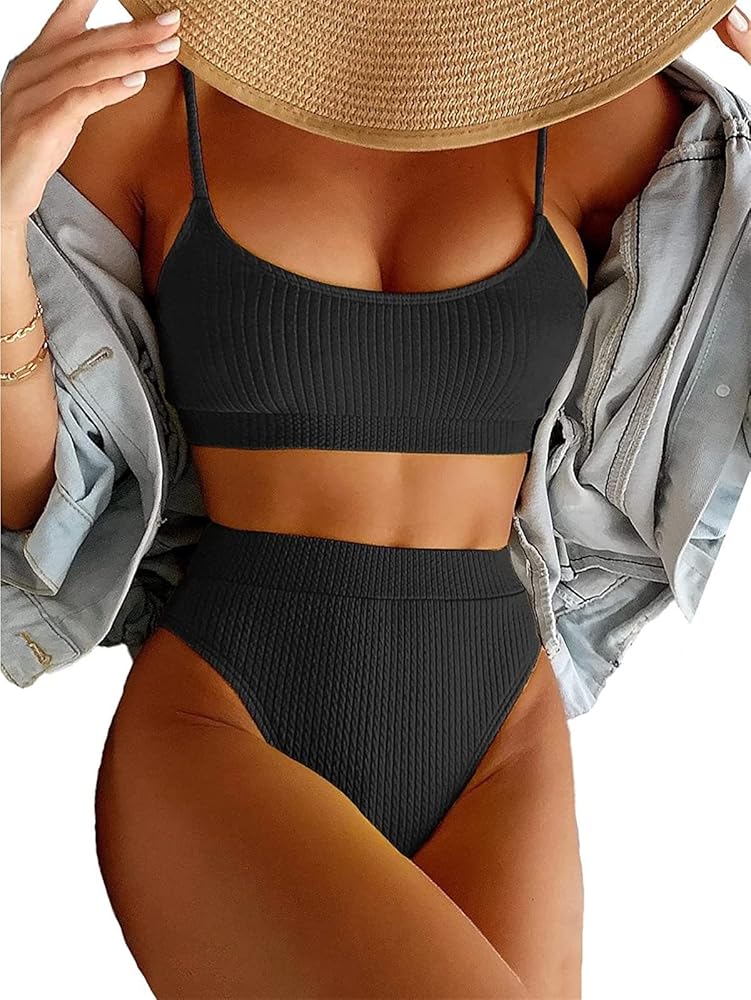 JJAI Womens High Waisted Bikini Set Ribbed Two Piece